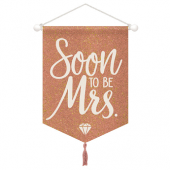 Image sur BLUSH WEDDING GLITTER HANGING CANVAS SIGN - SOON TO BE MRS