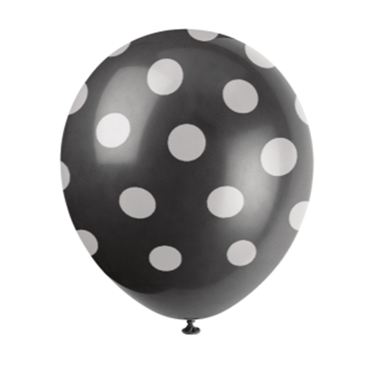 Picture of 12" DOTS BLACK BALLOON WHITE DOTS