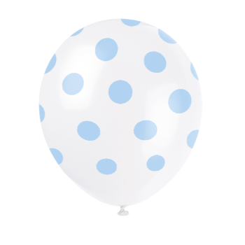 Image de 12" DOTS WHITE BALLOON LT BLUE DOTS - NOT FOR HELIUM