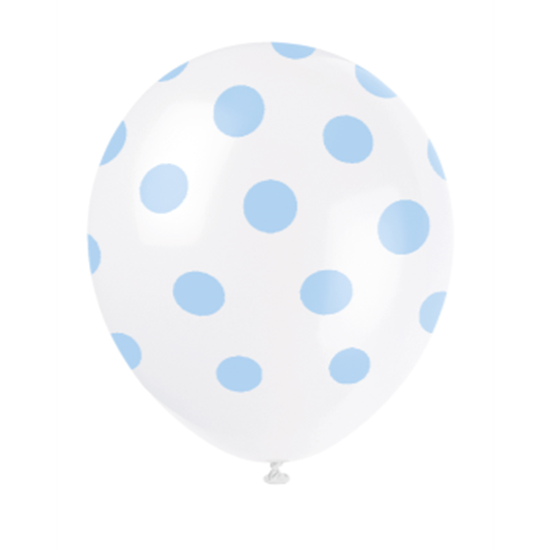 Picture of 12" DOTS WHITE BALLOON LT BLUE DOTS - NOT FOR HELIUM