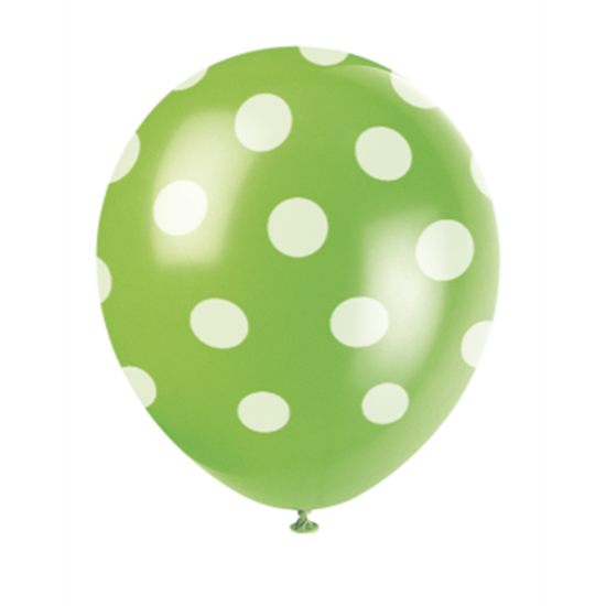 Picture of 12" DOTS LIME GREEN BALLOON WHITE DOTS - NOT FOR HELIUM