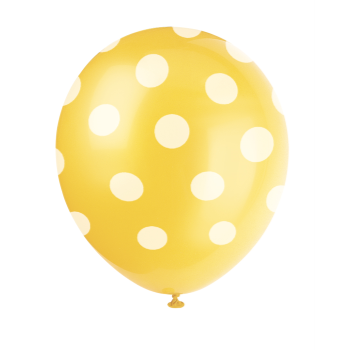 Image de 12" DOTS YELLOW BALLOON WHITE DOTS - NOT FOR HELIUM