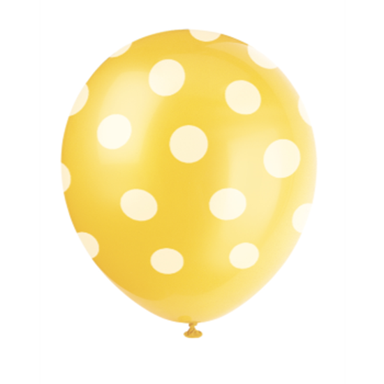 Picture of 12" DOTS YELLOW BALLOON WHITE DOTS - NOT FOR HELIUM