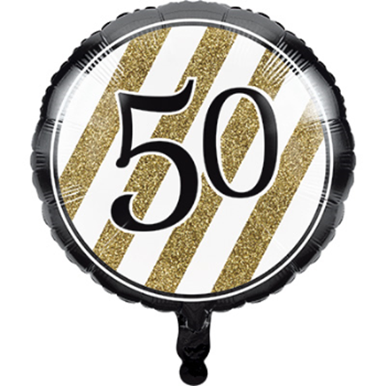 Image sur 50th - 18" FOIL BALLOON - BLACK AND GOLD BIRTHDAY
