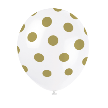 Image de 12" DOTS WHITE BALLOON GOLD DOTS - NOT FOR HELIUM