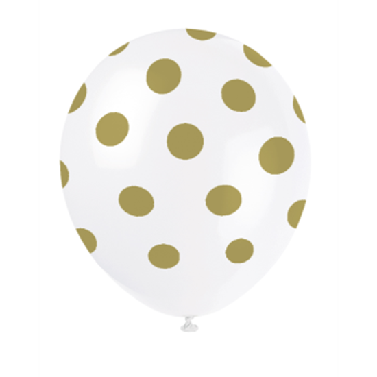 Picture of 12" DOTS WHITE BALLOON GOLD DOTS - NOT FOR HELIUM
