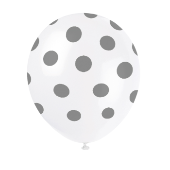 Image de 12" DOTS WHITE BALLOON SILVER DOTS - NOT FOR HELIUM