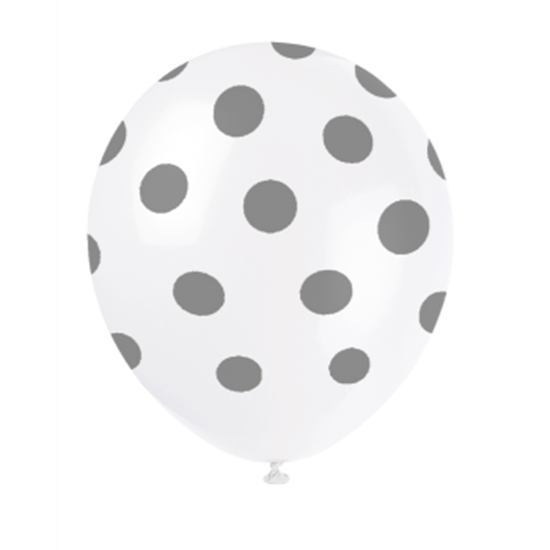 Image sur 12" DOTS WHITE BALLOON SILVER DOTS - NOT FOR HELIUM