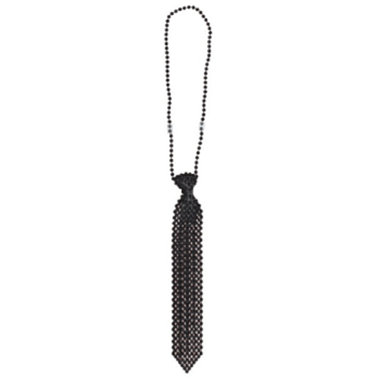 PartyMart. BEADED TIE NECKLACE BLACK