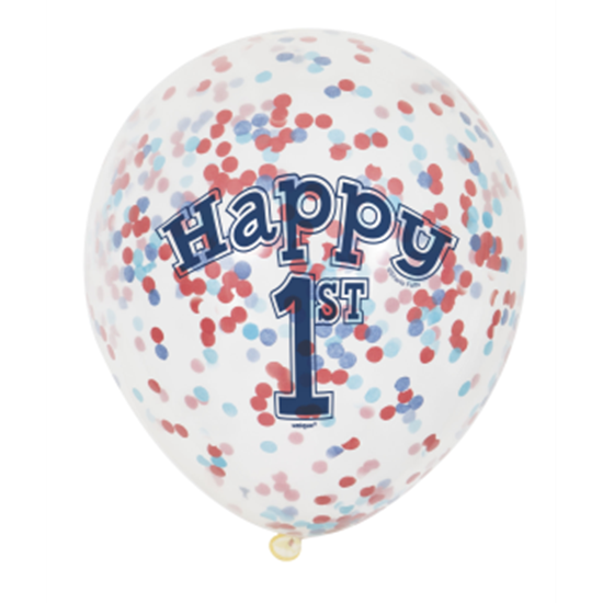 Image sur 12" 1ST BALLOONS BLUE/RED PAPER CONFETTI