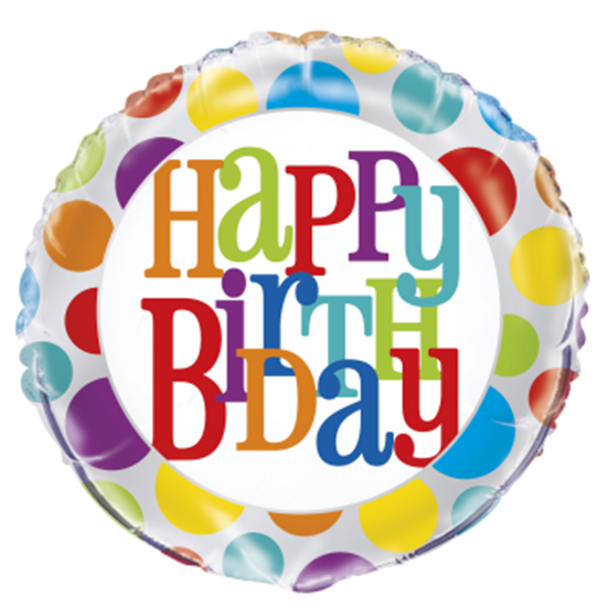 Picture of 18" FOIL - RAINBOW DOTS BIRTHDAY