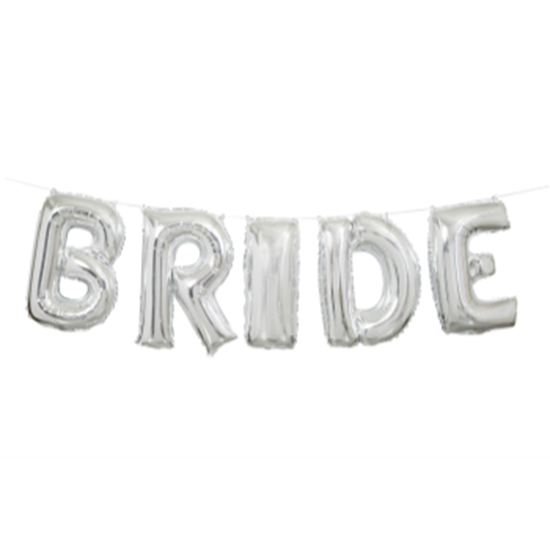 Picture of FOIL BALLOON BANNERS - BRIDE SILVER