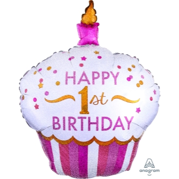 Image de 1ST BDAY CUPCAKE PINK SUPERSHAPE BALLOON