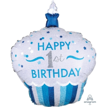 Image de 1ST BDAY CUPCAKE BLUE SUPERSHAPE BALLOON