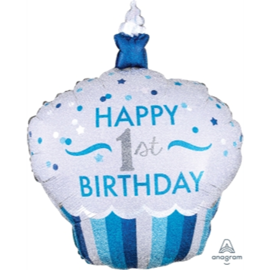 Picture of 1ST BDAY CUPCAKE BLUE SUPERSHAPE BALLOON