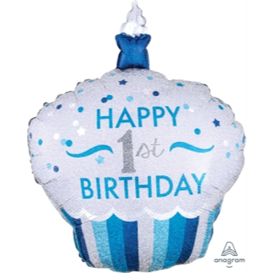 Image sur 1ST BDAY CUPCAKE BLUE SUPERSHAPE BALLOON