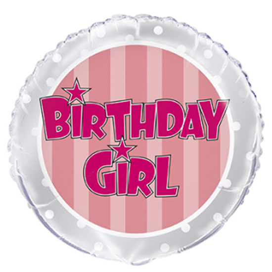 Image sur 18" FOIL - PINK STRIPE BIRTHDAY GIRL