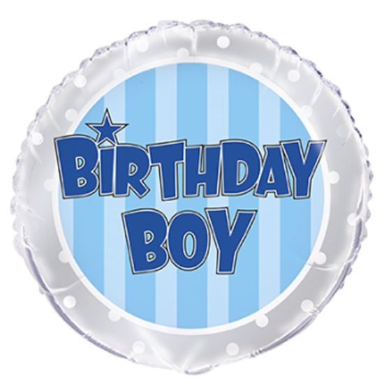 Image sur 18" FOIL - BLUE STRIPE BIRTHDAY BOY