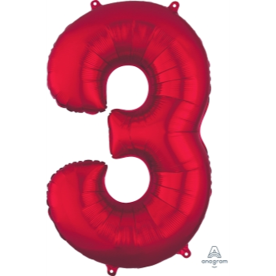 Picture of 34'' NUMBER 3 SUPERSHAPE - RED