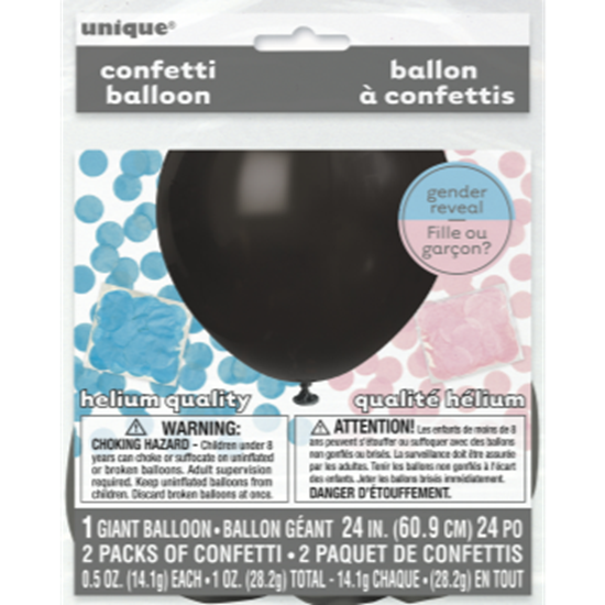 Picture of 24" BLACK BALLOON W/ PINK/BLUE CONFETTI