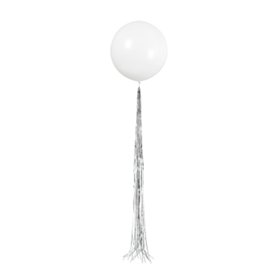 Picture of 24" WHITE LATEX BALLOONS W/ SILVER TASSEL