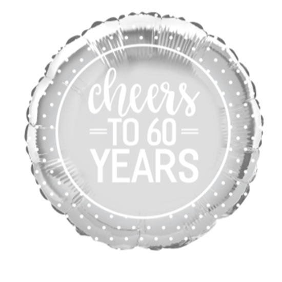 Image sur 60th - 18" FOIL BALLOON - CHEERS TO 60 YEARS SILVER