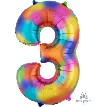 Picture of 34'' NUMBER 3 SUPERSHAPE - RAINBOW SPLASH