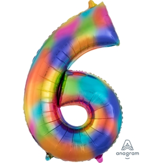 Picture of 34'' NUMBER 6 SUPERSHAPE - RAINBOW SPLASH