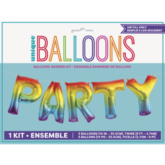 PartyMart. FOIL BALLOON BANNERS RAINBOW "PARTY" AIR FILLED