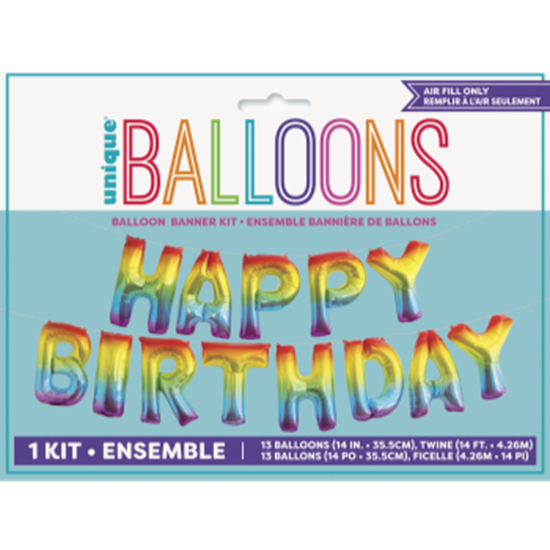 Image sur FOIL BALLOON BANNERS - RAINBOW  HAPPY BIRTHDAY - AIR FILLED