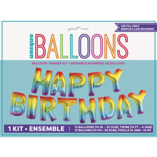 PartyMart. FOIL BALLOON BANNERS RAINBOW HAPPY BIRTHDAY AIR FILLED