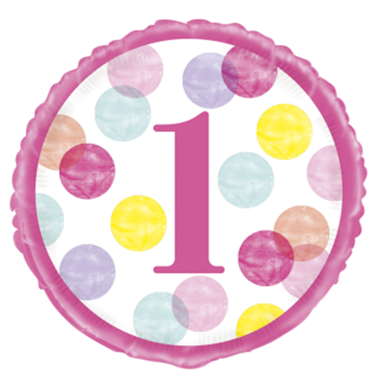 Image sur 18" FOIL - PINK DOTS FIRST BIRTHDAY