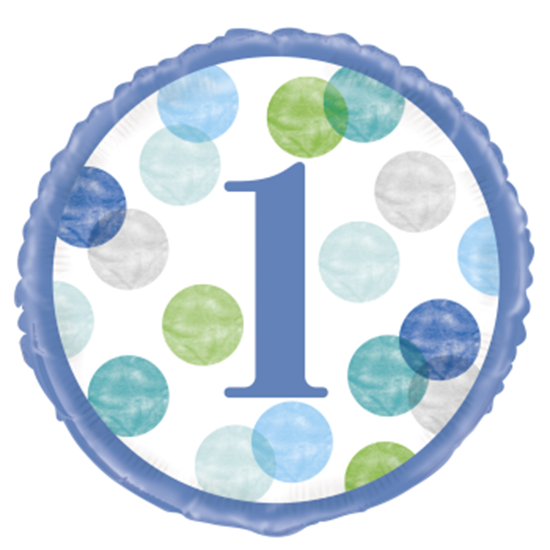 Image sur 18" FOIL - BLUE DOTS FIRST BIRTHDAY