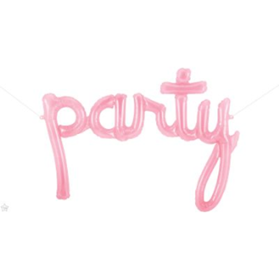 Image sur 44" MYLAR BALLOON BANNER - SCRIPT PARTY CLEAR PINK - MYLAR AIR FILLED