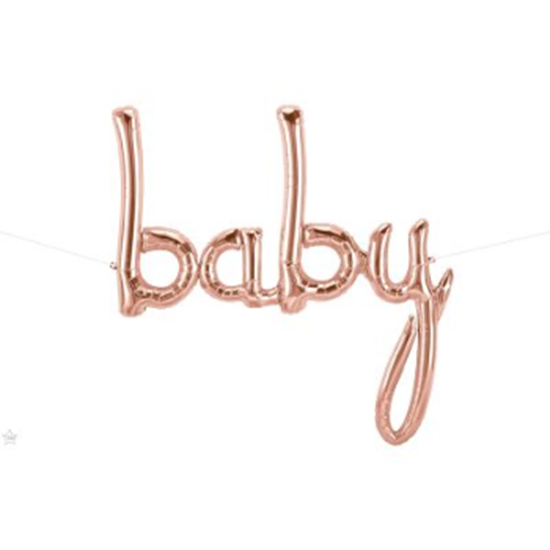 Picture of 46" MYLAR BALLOON BANNER - SCRIPT BABY - ROSE GOLD