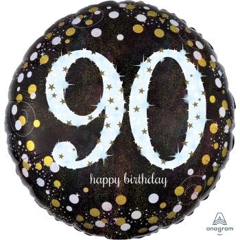 Picture of 90th - 18" FOIL BALLOON - BLACK & GOLD