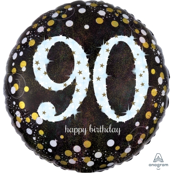 Image de 90th - 18" FOIL BALLOON - BLACK & GOLD