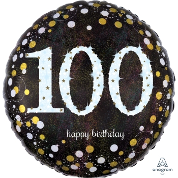 Image de 100th - 18" FOIL BALLOON - SPARKLING BLACK & GOLD