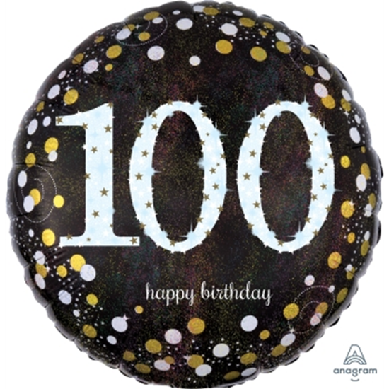 Picture of 100th - 18" FOIL BALLOON - SPARKLING BLACK & GOLD