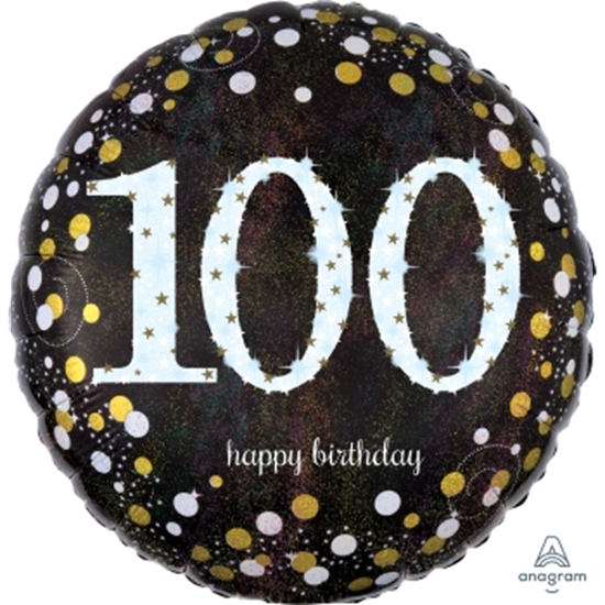 Image sur 100th - 18" FOIL BALLOON - SPARKLING BLACK & GOLD