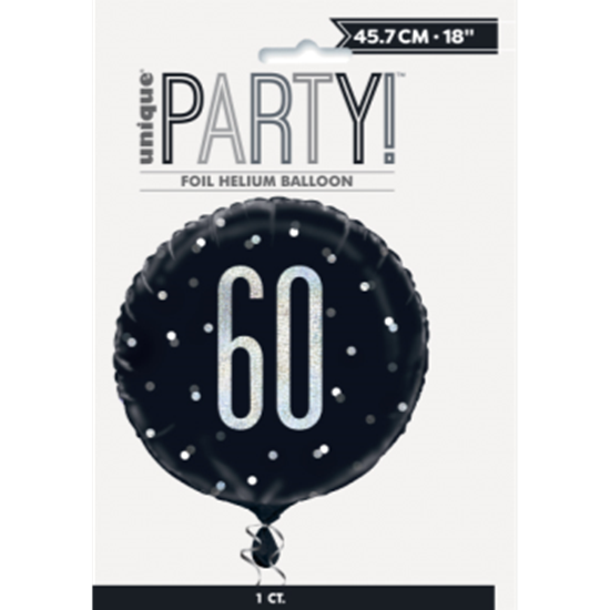 Picture of 60th - 18" FOIL -  GLITZ BLACK BALLOON