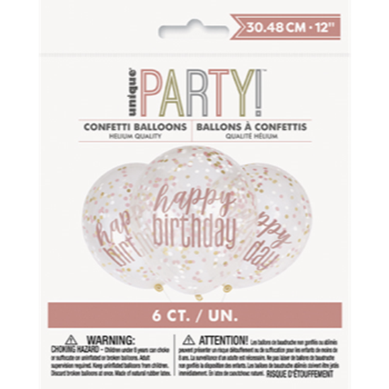 Image sur 12" BIRTHDAY CLEAR GLITZ ROSE GOLD PAPER CONFETTI