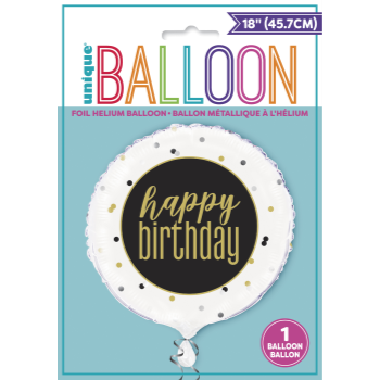 Image de 18" FOIL - HAPPY BIRTHDAY BLACK/WHITE/GOLD