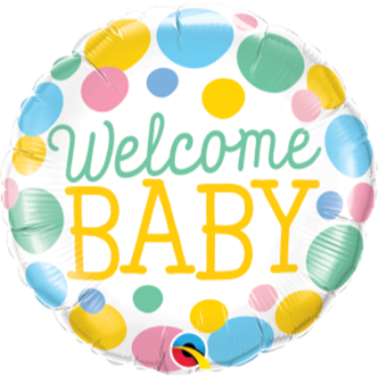 Image sur 18"  FOIL - WELCOME BABY PASTEL POLKA DOT