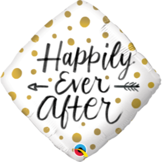 Picture of 18" FOIL - HAPPILY EVER AFTER GOLD DOTS DIAMOND SHAPE
