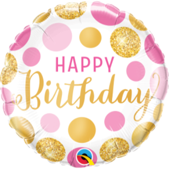 Image sur 18" FOIL - BIRTHDAY PINK & GOLD DOTS