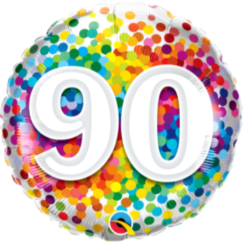 Picture of 90th - 18" FOIL BALLOON - RAINBOW CONFETTI