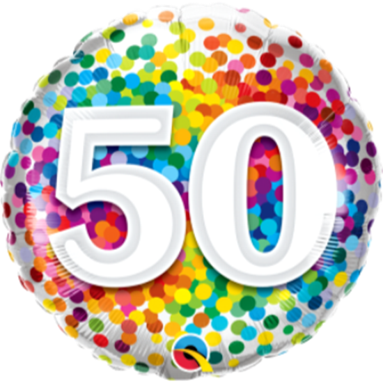 Picture of 50th - 18" FOIL BALLOON - RAINBOW CONFETTI