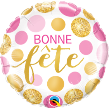 Image de 18" FOIL - BONNE FÊTE POIS ROSE ET OR