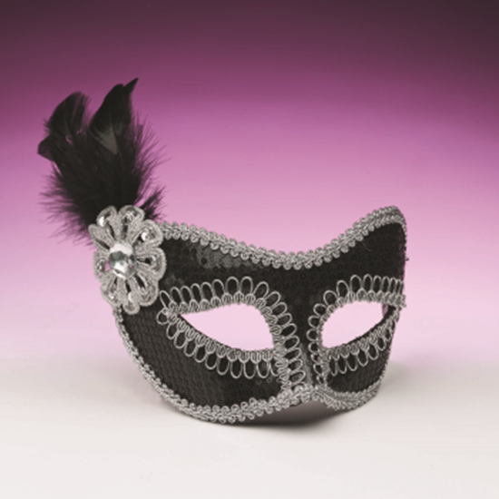 Picture of SEQUIN MASKS WITH FEATHERS - BLACK
